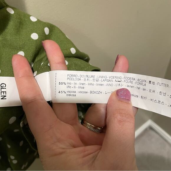 Zara Linen Blend Polka Dot Mini Dress Green White Size Medium - Picture 4 of 10